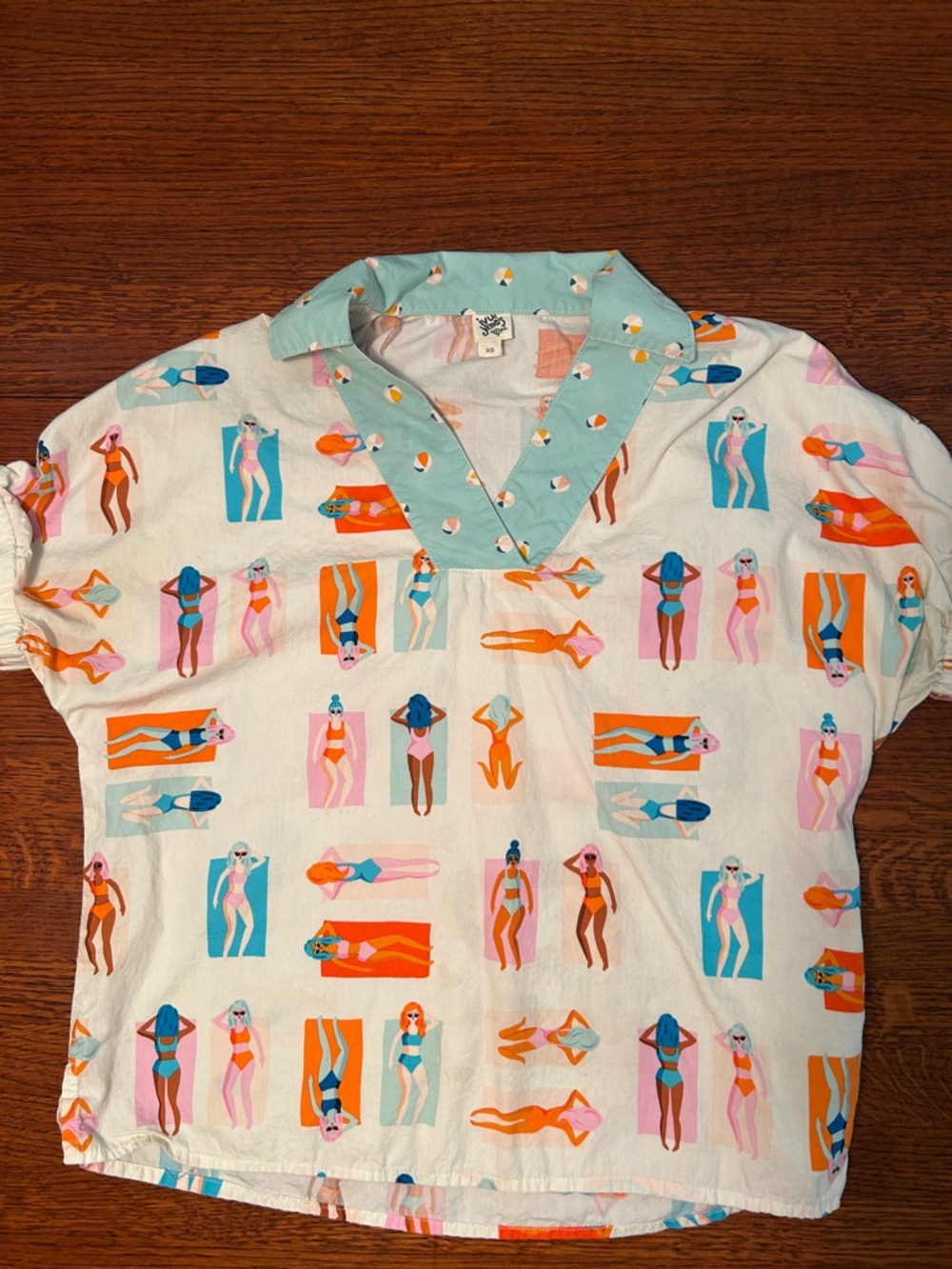 ivy jane Beach Babes White Short-Sleeve Beach Print Top with Aqua Collar
